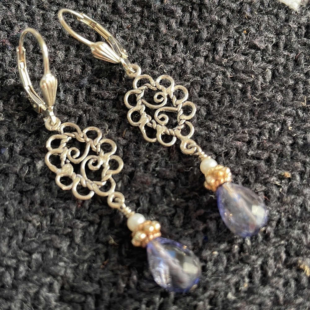 ARTISAN Sterling Silver w/ Iolite/Pearls Earrings